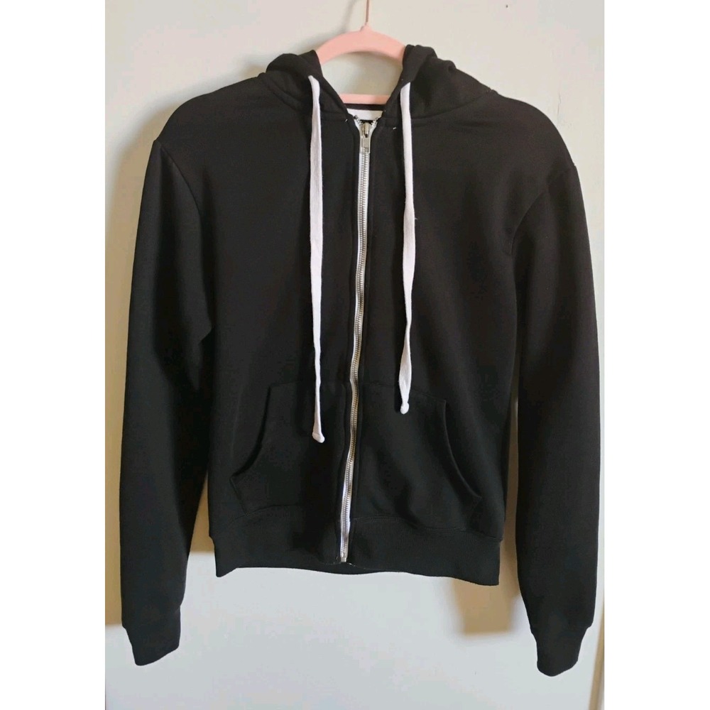 Made By Johnny Women's S Black Hooded Zipper Jacket Outdoor Couture Boho Chic